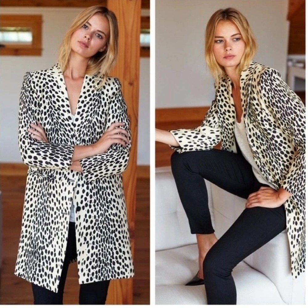 Emerson Fry New York Leopard Linen Coat Long Blazer Jacket Spotted Printed Sz 4